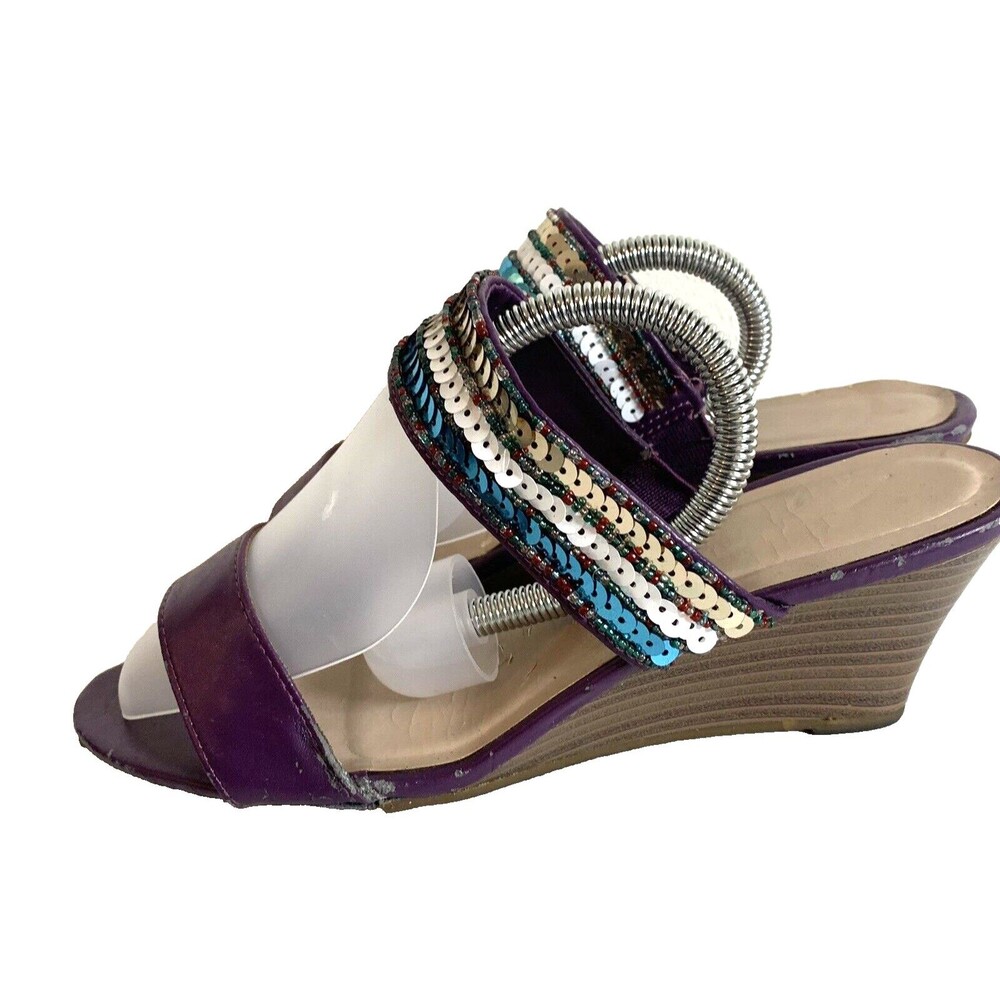 Vintage Wedge Open-Toe Sandals Purple White Blue Glitter  8M (Flaw)